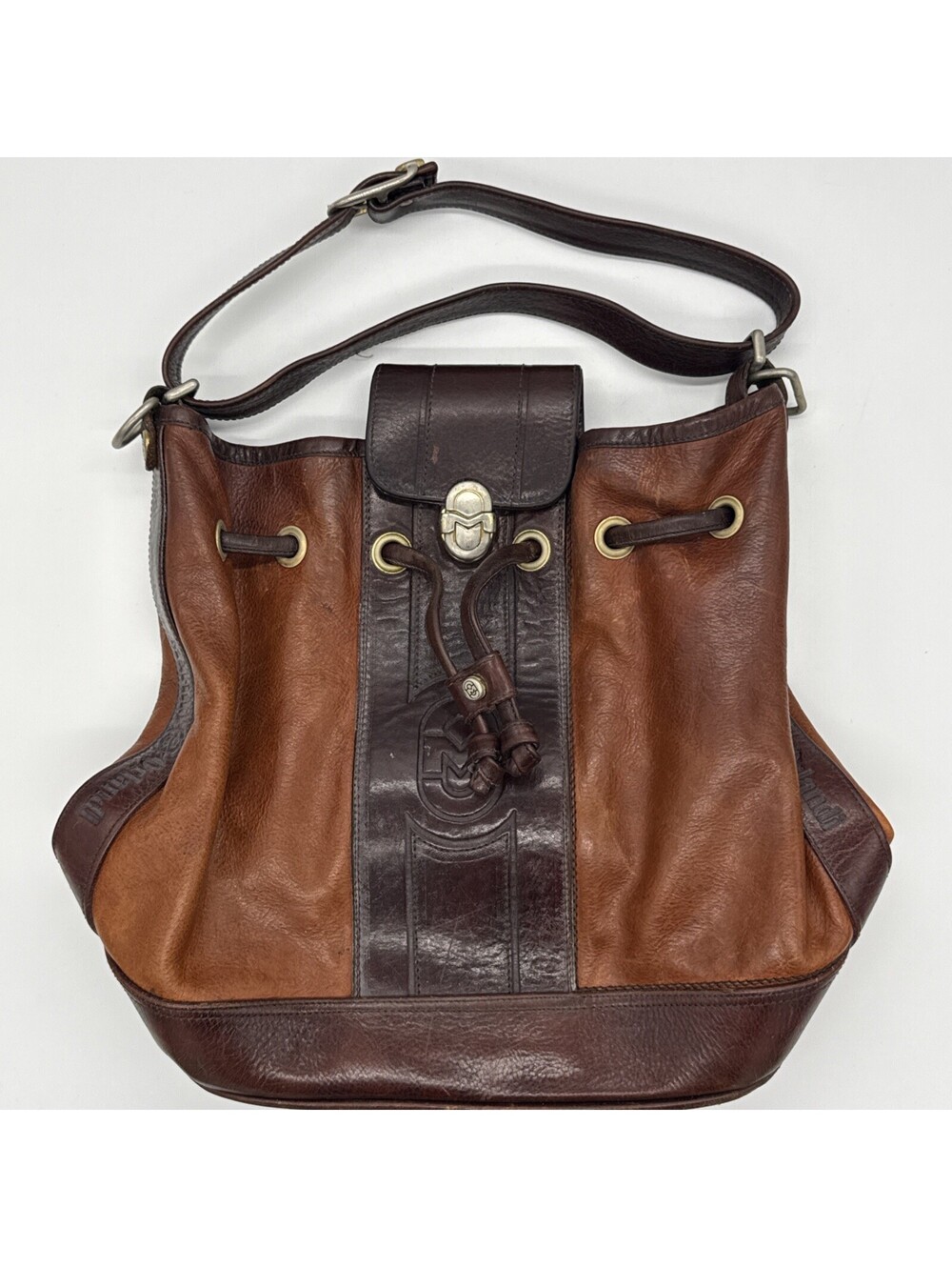 Vintage Marino Orlandi Brown Leather Handbag Clasp Closure Made in Italy